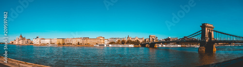 panorama of danube river with chain bridge at budapest, hungary © Robert Herhold