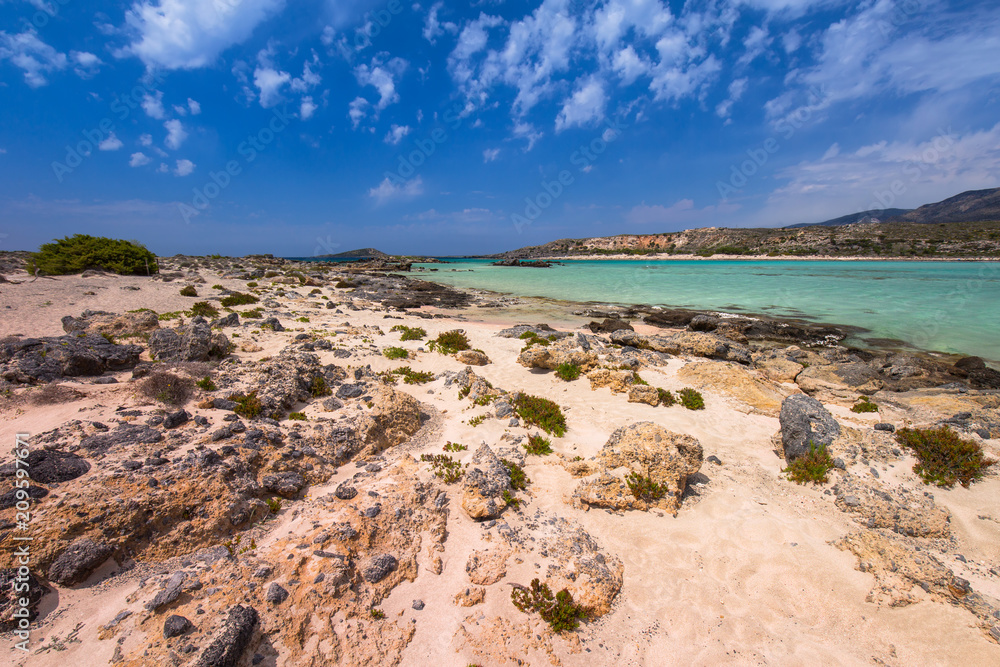 Elafonissi beach with pink sand on Crete, Greece