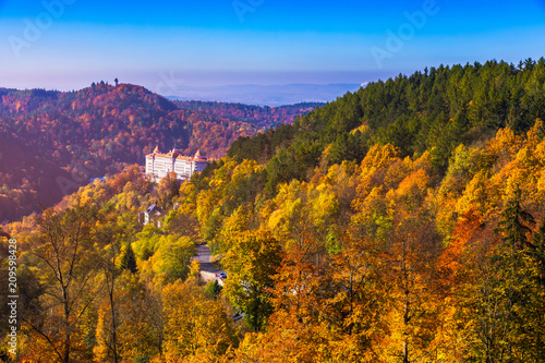 Autumn view of old town of Karlovy Vary  Carlsbad   Czech Republic  Europe