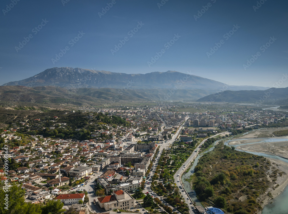 view of berat historic old town in albania