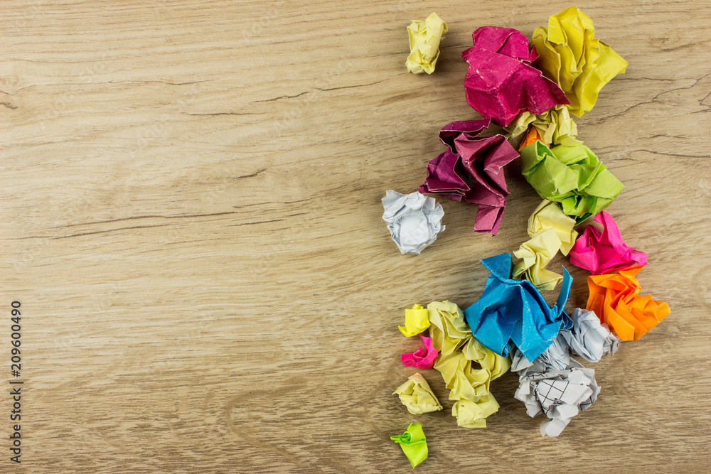 Crumpled Color paper balls. Empty space for text and design