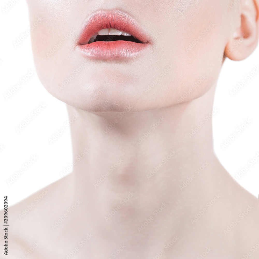 Neck and lips of beautiful woman closeup Neck and lips of beautiful woman closeup