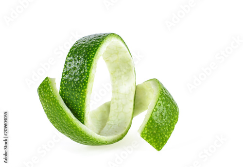 Fresh lime peel isolated on white background. Healthy food.