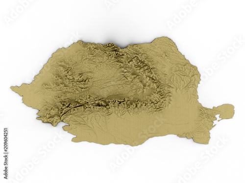 Romania ground elevation map 3D concept