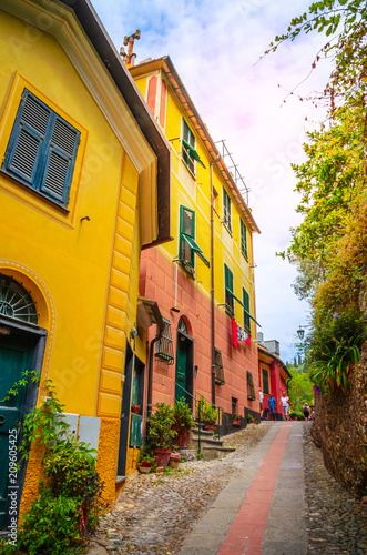Beautiful traditional street of the Portofino,  Liguria, Italy © Olena Zn