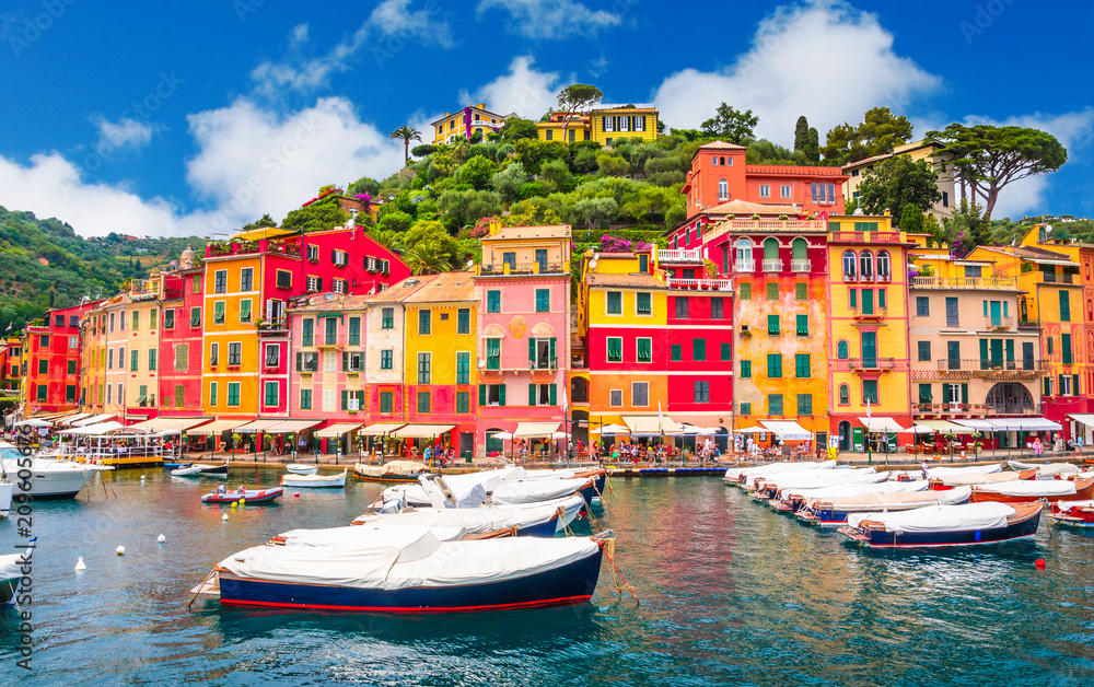 Beautiful Bay With Colorful Houses In Portofino Liguria Italy Stock 
