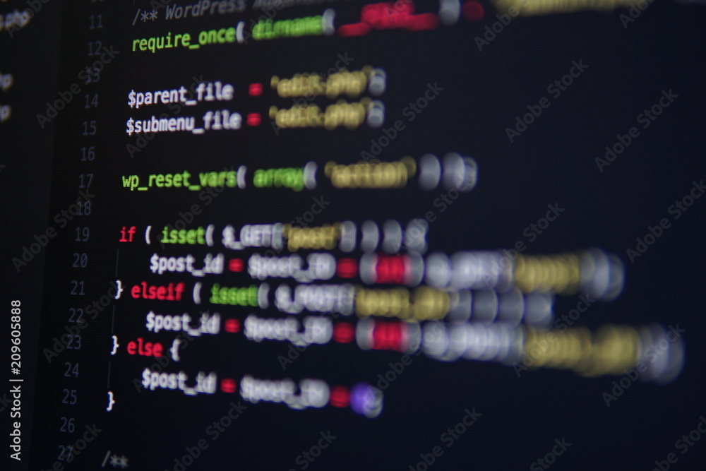 Simple website HTML code with colorful tags in browser view on dark ...