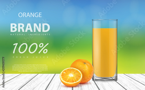 Natural  fresh orange juice in a glass.