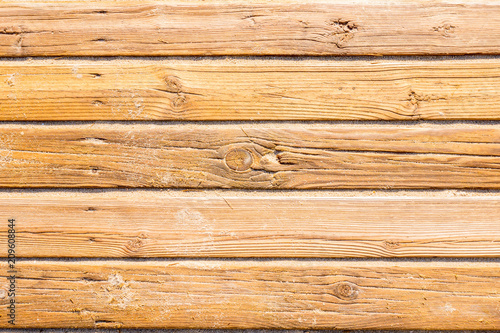 Wooden beach boardwalk with sand for texture or background