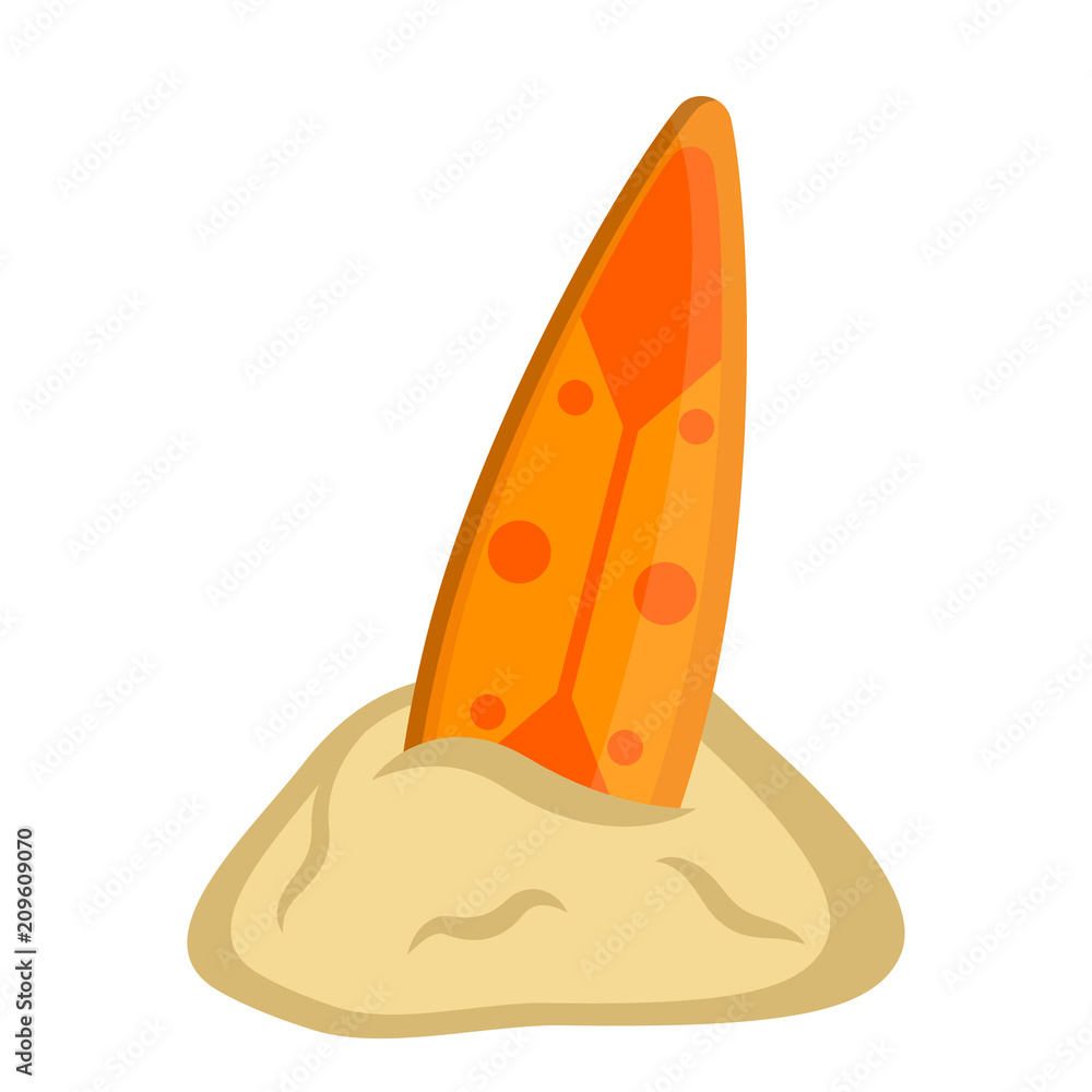 Isolated surfboard on sand icon Isolated surfboard on sand icon