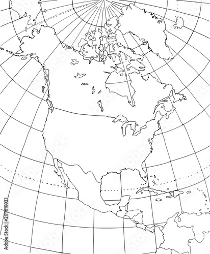 Contour map of North America. North America with smoothed country borders. Thin black outline on white background.