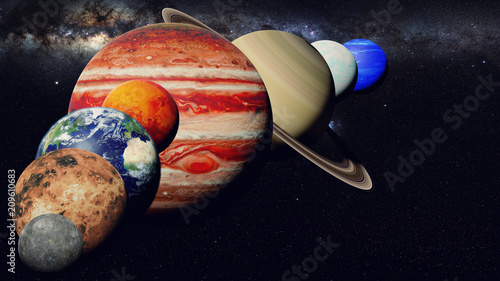 Fototapeta Naklejka Na Ścianę i Meble -  the planets of the solar system with the Milky Way galaxy in empty space 