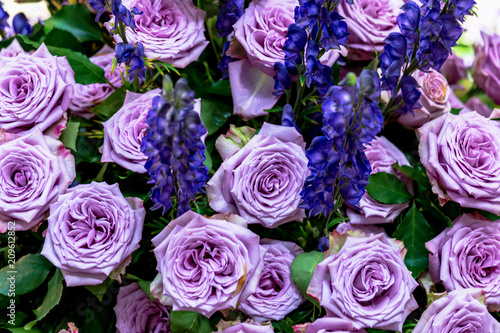 Strauss mit blau rosa Rosen