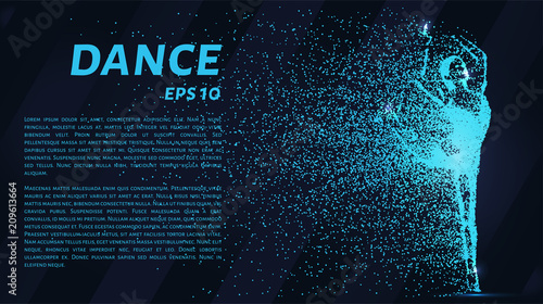 Dance of the particles. Girl in a beautiful dress dancing.