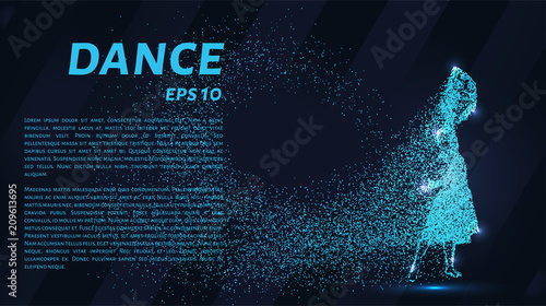 Dance of the particles. Girl in a beautiful dress dancing.