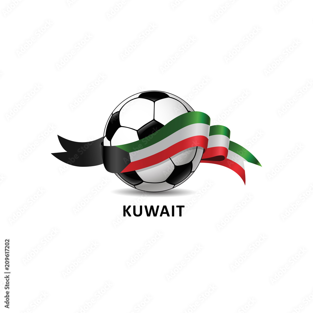 Football ball with kuwait flag colorful trail. Vector illustration