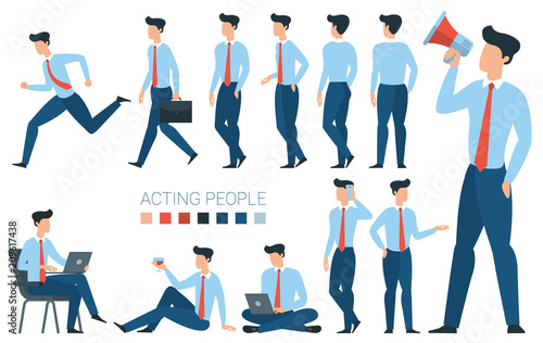 young businessman character  gestures and poses 