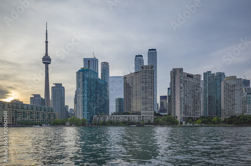 Toronto skyline and waterline  at sunset in summer