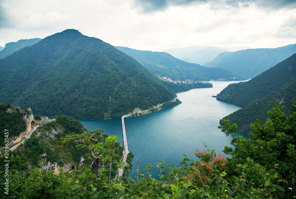 Panoramic View of the Piva Lake, in Northern Montenegro