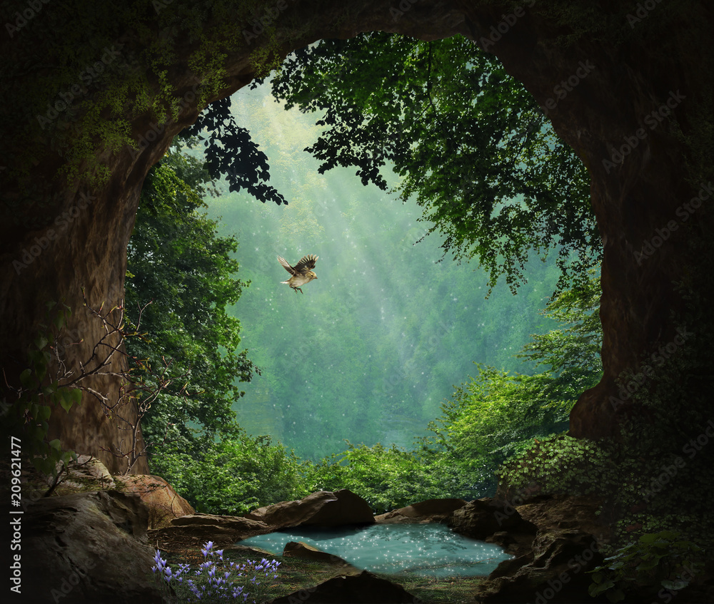 Obraz premium Jaskinia fantasy w górach