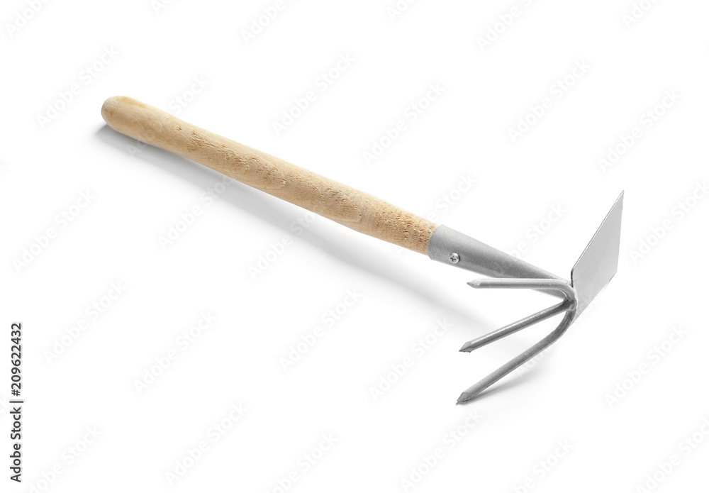 New rake hoe on white background. Professional gardening tool New rake hoe on white background. Professional gardening tool