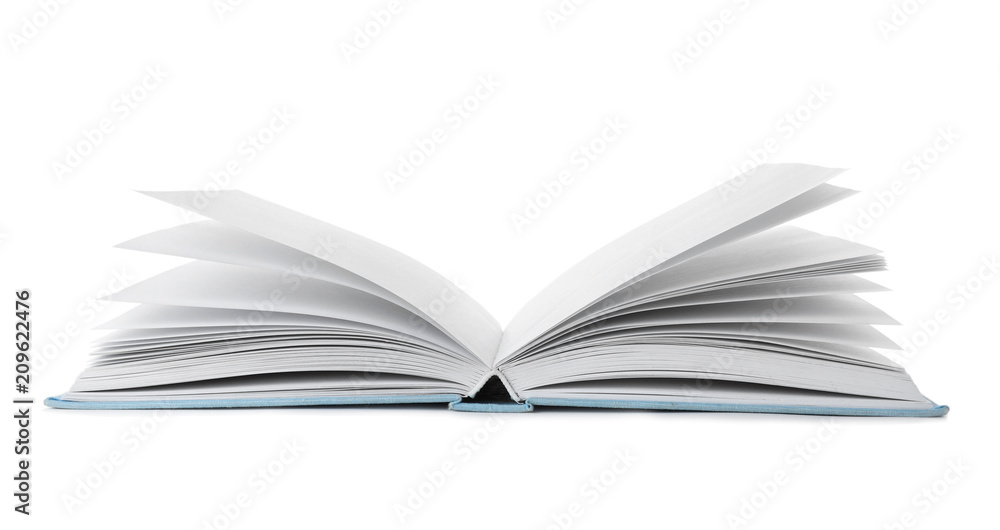 Open book with hard cover on white background Open book with hard cover on white background