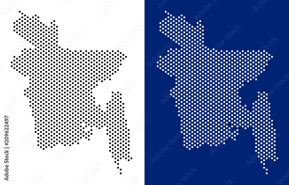 Dotted Bangladesh map. Vector geographic map on white and blue ...