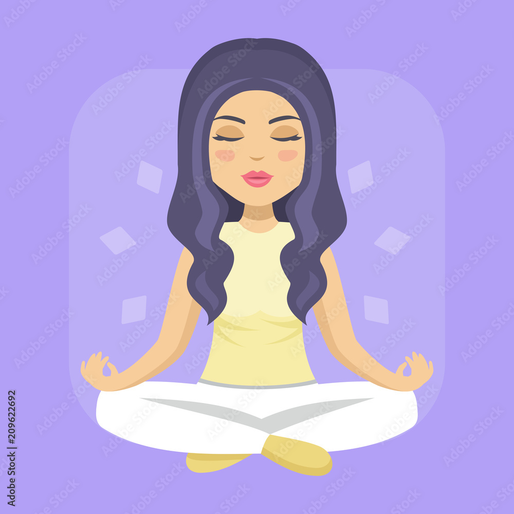 Lovely girl meditating, vector illustration. Lovely girl meditating, vector illustration.