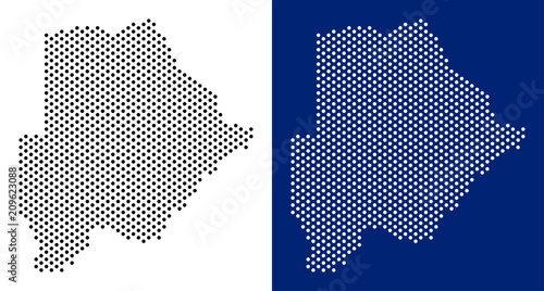 Dotted Botswana map. Vector geographic map on white and blue backgrounds. Vector mosaic of Botswana map composed with round spots.