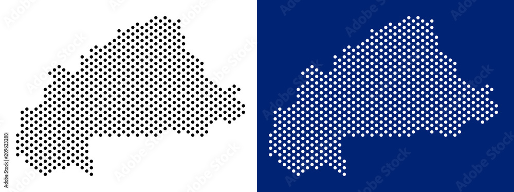 Dotted Burkina Faso map. Vector geographic map on white and blue ...