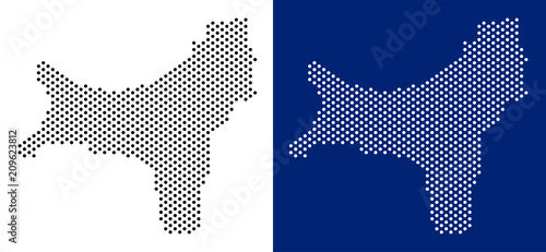 Dotted Christmas Island map. Vector geographic map on white and blue backgrounds. Vector mosaic of Christmas Island map constructed with spheric spots.