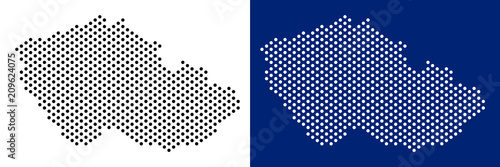 Dotted Czech map. Vector geographic map on white and blue backgrounds. Vector collage of Czech map designed from spheric points.