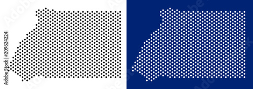 Dot Equatorial Guinea map. Vector geographic map on white and blue backgrounds. Vector collage of Equatorial Guinea map designed of circle spots.