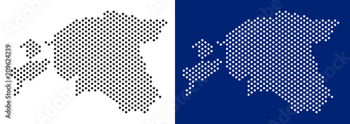 Dotted Estonia map. Vector geographic map on white and blue backgrounds. Vector composition of Estonia map combined from spheric dots.