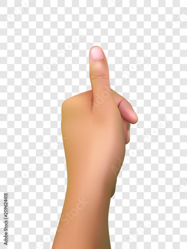 Realistic Vector Illustration, Thumbs Up, or Thumb Finger Touching or Pressing