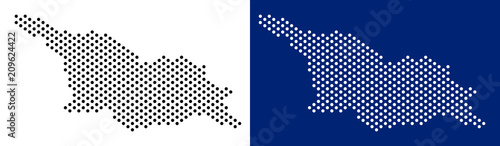 Dot Georgia map. Vector geographic map on white and blue backgrounds. Vector mosaic of Georgia map combined with round blots.