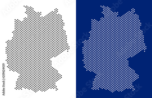 Dot Germany map. Vector geographic map on white and blue backgrounds. Vector composition of Germany map made with sphere dots.