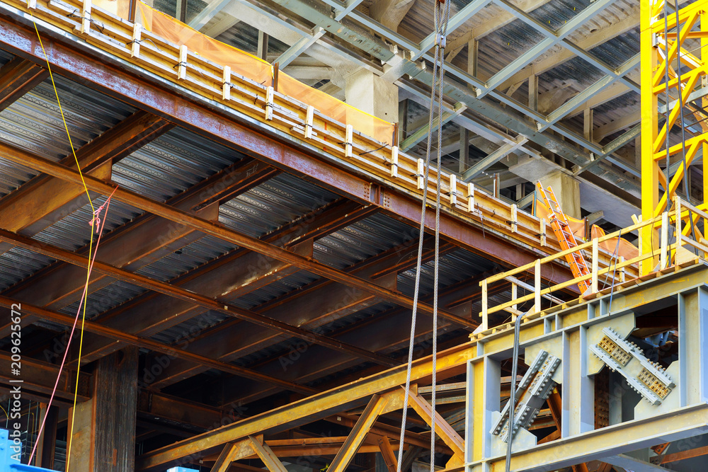 Construction work site and high rise building