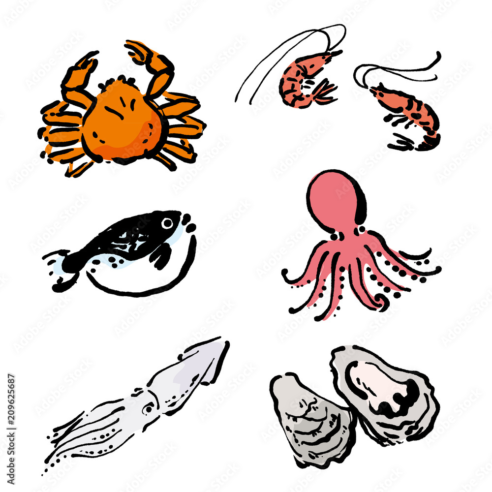 海鮮 イラスト 蟹 牡蠣 えび 手描き セット Stock Vector Adobe Stock 海鮮 イラスト 蟹 牡蠣 えび 手描き セット Stock Vector Adobe Stock