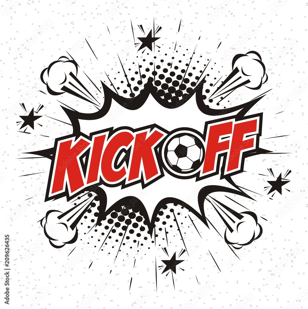 Naklejka premium comic book speech bubble cartoon word kick off