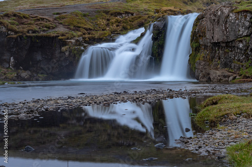 Waterfall with Reflection in Evening