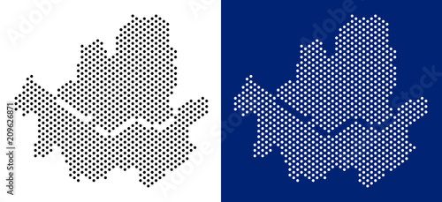 Dotted Seoul city map. Vector geographic map on white and blue backgrounds. Vector composition of Seoul city map constructed with circle blots.