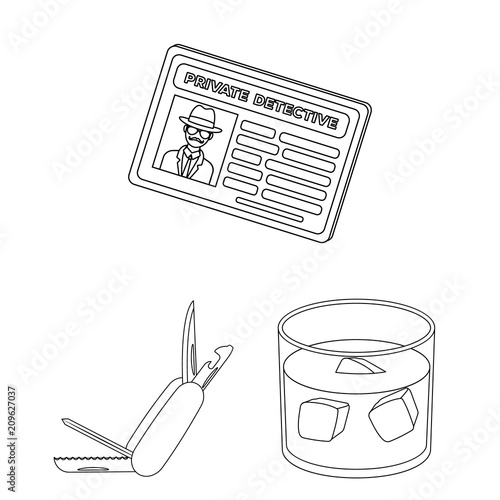 Detective and Attributes outline icons in set collection for design.Detective Agency vector symbol stock web illustration.