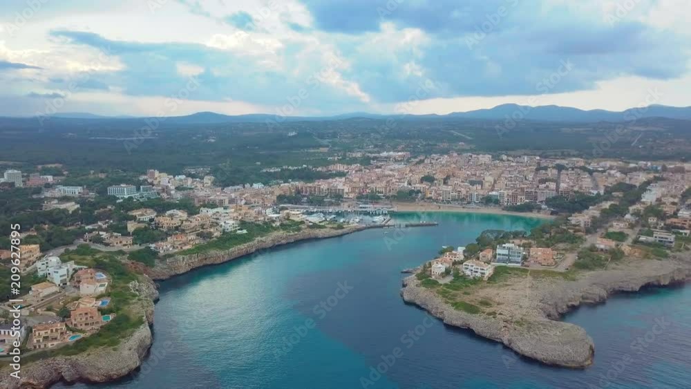 Aerial view landscape of the beautiful bay of Cala Anguila with a wonderful turquoise sea, Porto Cristo, Majorca, Spain Aerial view landscape of the beautiful bay of Cala Anguila with a wonderful turquoise sea, Porto Cristo, Majorca, Spain