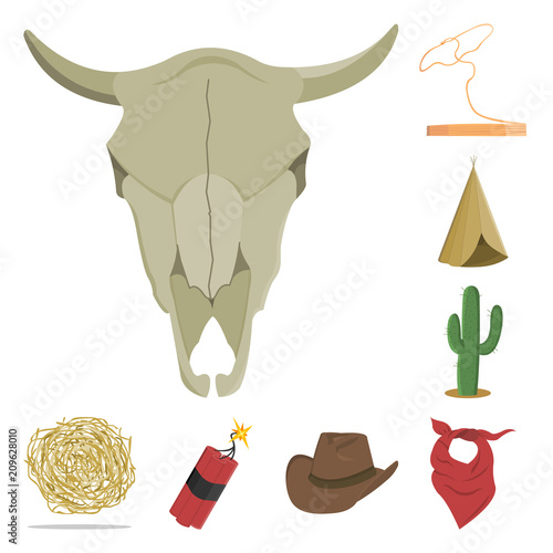 Attributes of the wild west cartoon icons in set collection for design.Texas and America vector symbol stock web illustration.