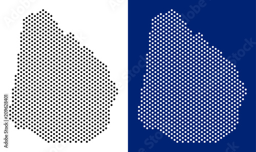 Dotted Uruguay map. Vector geographic map on white and blue backgrounds. Vector composition of Uruguay map combined from round points.
