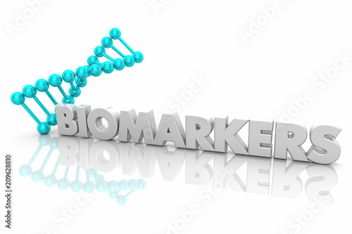Biomarkers DNA Biology Evidence Word 3d Render Illustration photo