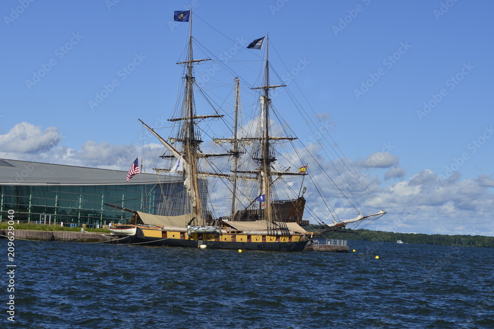 Tall ship in harbor on the lake Erie Tall ship in harbor on the lake Erie