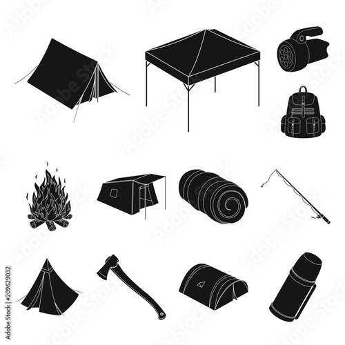 Different kinds of tents black icons in set collection for design. Temporary shelter and housing vector symbol stock web illustration.