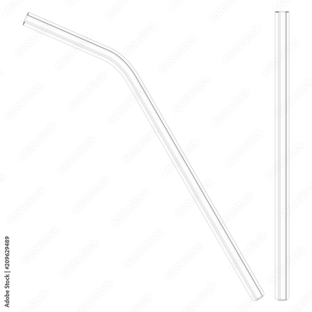 reusable drinking glass straw on white background, stock vector illustration
